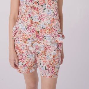 Solitaire Tropical Floral Print Eyelet Short - XL